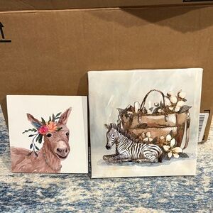 Animal Canvas Art Set with Donkey and Zebra